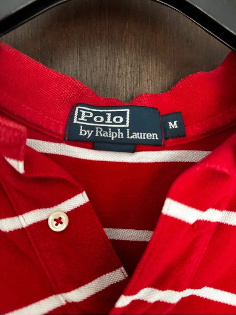 Ralph Lauren Red & White Striped Polo with Navy Pony